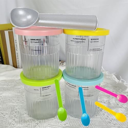 4 Pack Containers Replacement for Ninja,Creami Pints and Lids 24oz Compatible with Ninja NC501 NC500 Series Deluxe Ice Cream Makers XL Cups Dishwasher Safe (24OZ)