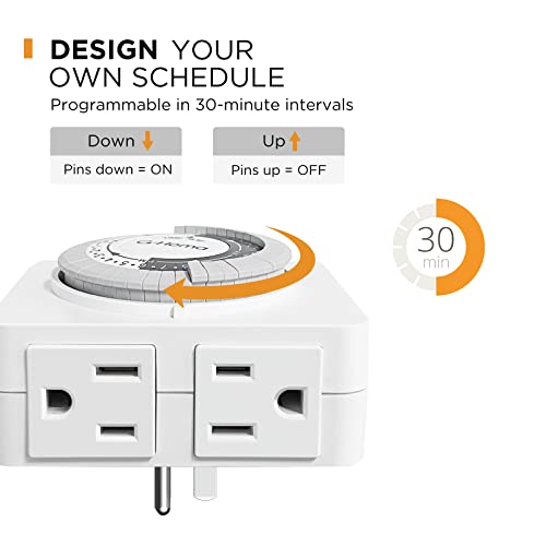 G-Homa Timer Outlet Electric Indoor with 2 Grounded Outlet,Plug-in 24-Hour Mechanical Timers,Daily On/Off Cycle,Energy Saving for Lamps, Seasonal, Christmas Lights and Holiday Decorations (2 Pack)