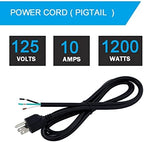 12FT 18AWG Power Cord Pigtail 3 Prong Open Wiring End Heavy Duty SJT Replacement Power Cord Cable NEMA 5-15P Male Plug, Power Cable 10A, 1200W at 120VAC