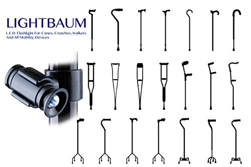 Ergoactives,LLC LightBaum- Adjustable LED Flashlight for Crutches, Canes, & Walkers, Helps Prevent Falls During Dark Hours, Perfect Illumination Allows Users to See at Night (Universal Tube Mount)