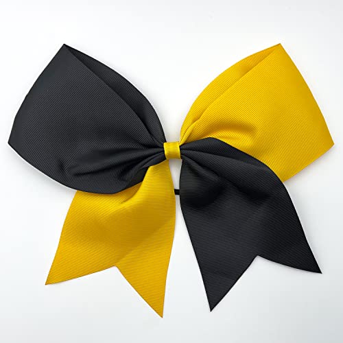 Hipcheer 20pcs 8" Large Cheer Bows for Girls, Hand-made Grosgrain Ribbon Hair Accessories for Teen Girls Softball Cheerleader Sports (Black/Gold)