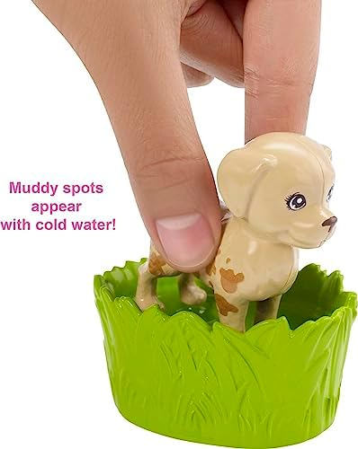 Barbie Play 'n Wash Pets Playset with 3 Color-Change Animals & 10 Toy Accessories, Blonde Fashion Doll with Blue Eyes