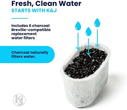 K&J Premium 6-Pack of Replacement Breville BWF100 Compatible Water Filters (Activated Charcoal)