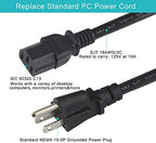 12FT Computer Monitor Replacement Power Cord -Black Long Standard PC Replace AC 3 Prong Power Supply Cord Heavy Duty 18AWG IEC C13 Power Cable NEMA 5-15P to C13 10A 125V for Monitor/TV/Computer