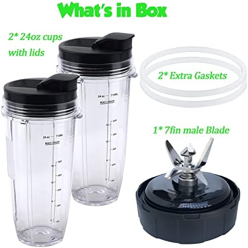 [ New Model] Replacement blender Blade and 24oz cups Accessories, Only Compatible with Nutri Ninja Foodi Power Blender SS150,SS151,SS300, SS350,SS351, SS351TGT, CO351B, SS100, SS101, SS101C, CO101B