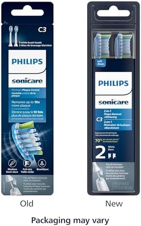 Philips Sonicare C3 2-in-1 Plaque Removal+Whitening Brush Heads, Genuine Replacement Toothbrush Heads, White, 2 Pack, HX9042/65