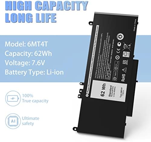 E5470 battery E5570 battery 6MT4T Battery Compatible with Dell Latitude 14 5470 E5470 15 5570 E5570 Precision 15 3510 M3510 Series Notebook Replacement for 7V69Y TXF9M 79VRK HK6DV 07V69Y [7.6V/62Wh]