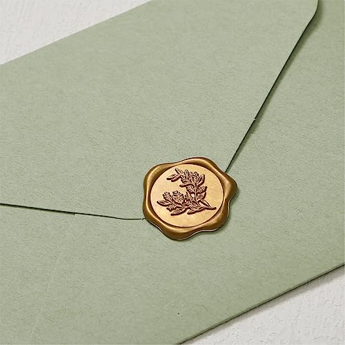 UNIQOOO Wax Seal Stickers - Eucalyptus Wedding Invitation Envelope Seal Stickers, 50 Pcs Self- Adhesive Antique Gold Stickers, Perfect for Invitation, Christmas, Gift Wrapping, Party