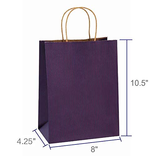 BagDream Gift Bags 8x4.25x10.5 Inches 100Pcs Paper Bags with Handles Bulk, Shopping Bags Kraft Bags Retail Bags Craft Bags 100% Recyclable Paper Gift Bags Purple