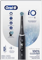 Oral-B iO Series 6 Rechargeable Electric Toothbrush with Visible Pressure Sensor to Protect Gums, 2 Minute Timer, 5 Cleaning Settings, 1 Replacement Toothbrush Head, and Travel Case, Black