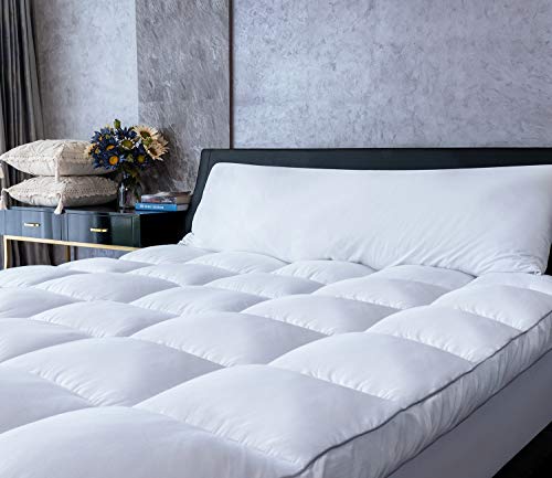 Marine Moon Mattress Topper Queen, Cooling Pillow Top Mattress Topper, Extra Thick Plush Mattress Pad Cover, Overfilled with 7D Down Alternative, Relief Back Pain, Soften Hard Mattress, 80'' x 60''
