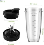 Blender Replacement Parts for Ninja, 24oz Ninja Blender Cups with To-Go Lids, 7 Fins Extractor Blade, Compatible with Nutri Ninja Auto iQ Blenders BL2012 BN801 BL480-30 BL640-30 BL642-30 NN100-30