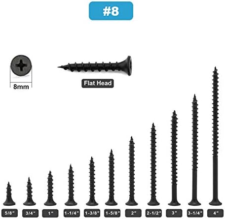 #8 x 2 Wood Screw 100PCS Black Phosphate Coated Stainless Flat Truss Head Fast Self Tapping Drywall Screws by SG TZH