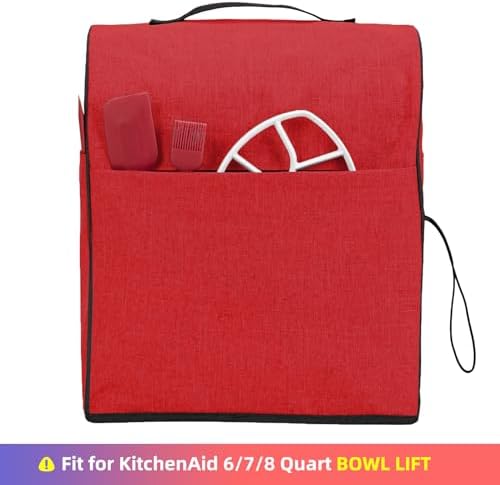 HOMEST Stand Mixer Dust Cover Compatible with KitchenAid 6/7/8 Quart Bowl Lift, Zipper Pocket for Various Kitchen Appliance Accessories, Red (Patent Design)