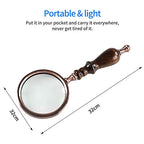 MSLAN Magnifying Glass,10X Antique Copper Handheld with Wooden Handle and Real Glass,Best Reading Magnifier for Elderly,Macular Degeneration