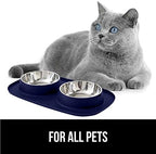 Gorilla Grip 100% Waterproof BPA Free Cat and Dog Bowls Silicone Feeding Mat Set, Stainless Steel Bowl Slip Resistant Raised Edges, Catch Water, Food Mess, No Spills, Pet Accessories, 4 Cup, Navy