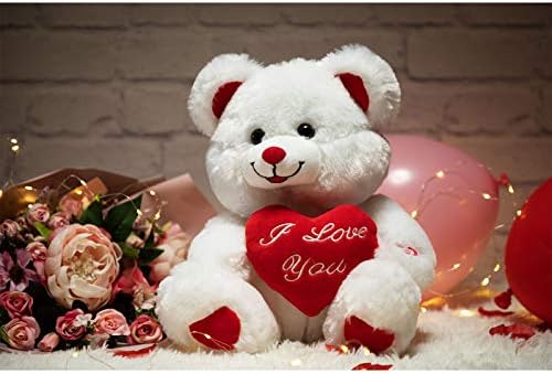 HollyHOME Teddy Bear with Heart Plush Bear That Says I Love You and Blushes LED Stuffed Toys for Girlfriend and Kids Valentine's Day 13 inch White