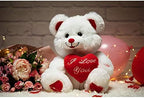 HollyHOME Teddy Bear with Heart Plush Bear That Says I Love You and Blushes LED Stuffed Toys for Girlfriend and Kids Valentine's Day 13 inch White