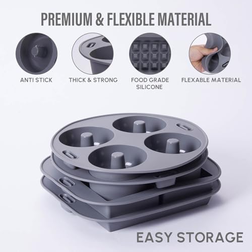EM Silicone Air Fryer Liners Set of – Reusable Air Fryer Accessories with Cupcake, Donut, Brownie, Waffle Molds – Heat-Resistant, Food-Grade Silicone for Ninja, Gourmia.