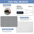 Veeloim Stone Bath Mat Diatomaceous Earth Bath Mat Non-Slip Super Absorbent Stone Bath Mats for Bathroom Quick Drying Diatomite Stone Shower Mat Large Natural Easy to Clean(23.6×15.4" Gray)