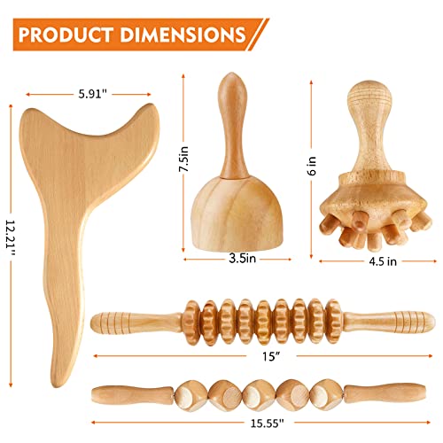 YMM 5-in-1 Wood Therapy Massage Tools for Body Shaping, Professional Lymphatic Drainage Massager, Maderoterapia Kit, Anti Cellulite Massage Roller Body Sculpting Tools Set (Deluxe)