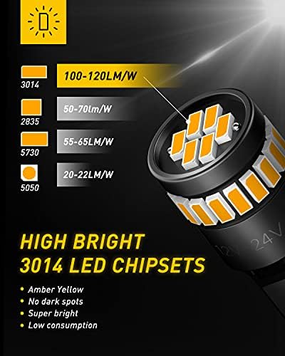 AUXITO 194 LED Bulb Amber Yellow 168 2825 W5W T10 Wedge 24-SMD 3014 Chipsets Replacement Bulbs for Car Dome Map License Plate Courtesy Step Lights (Pack of 2)