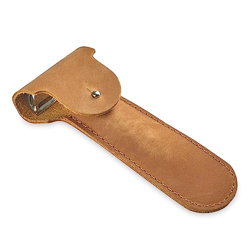Safety Razor Head Protecting Leather Cover, Genuine Cowhide Leather Double Edge Safety Razor Case Accessories for Travel, Butterfly Razor Case (Vintage Brown)