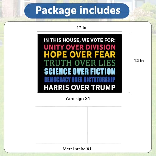 Probsin Kamala Harris 2024 Yard Sign with Metal Stakes Double Sided 12" x 17" In This House Harris Over Trump Signs Voted for Kamala Harris Outdoor Decorations for Lawn, Garden, Window, Party Supplies