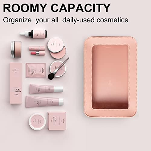 LETGO Clear Makeup Bags, TSA Approved Toiletry Bag with Zipper, Clear Makeup Organizer Fit Carry-on Travel Car Accessories Essentials,Portable Travel Pouch for Women Men (Pink)