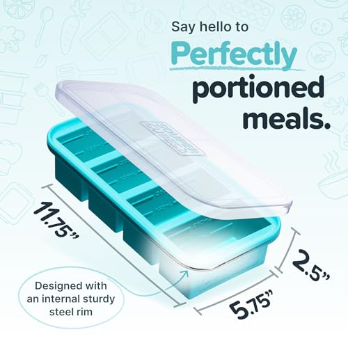 Souper Cubes 1 Cup Silicone Freezer Molds With Lids - Easy Meal Prep Container and Kitchen Storage Solution - Silicone Molds for Food, Soup, Smoothie Storage and More - Aqua - 2-Pack