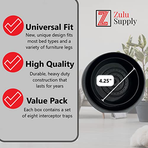 Zulu Supply Bed Bug Interceptors, Traps, 8 Pack, Bedbug Monitor, Insect Detector for Bed Legs or Furniture (Black 8-Pack)