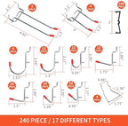 240PCS Pegboard Hooks Assortment, Pegboard Accessories Organizer Kit with Pegboard Bins, Pegboard Cups, 1/8 and 1/4 inch Peg Board Hooks for Hanging Tools, Garage Pegboard Wall Organization