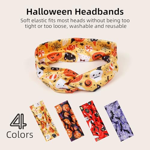 AKTVSHOW Halloween Headbands for Women Knotted Headband Elastic Head Bands Women's Hair Band Non-Slip Turban Printed Stylish Sport Sweat Hair Wrap for Girls Cute Hair Accessories