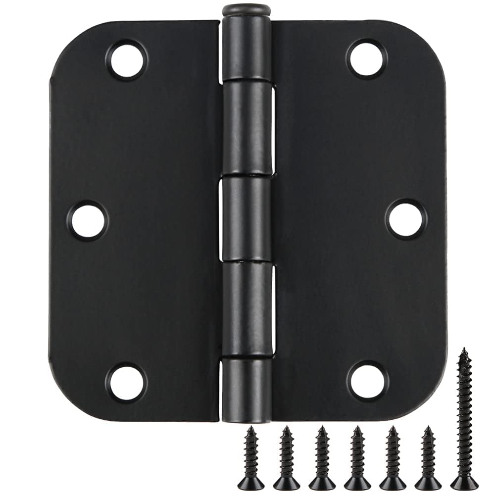 TDCHINGES 30 Pack Rounded Matte Black Door Hinges 3.5 Inch 5/8" Radius Interior 3 1/2 Inch Door Hinges Flat Iron Bifold Easy Installation Door Hinges for Doors 3 ½" Hardware Controls