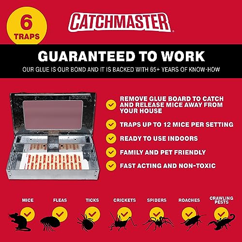 Catchmaster Pro Series Multi-Catch Mouse Trap 6-Pack, Humane Mouse Traps Indoor for Home, Rat Trap Outdoor with Replaceable Glue Boards, Pet Safe Pest Control, Live Trap for Garage & Shed