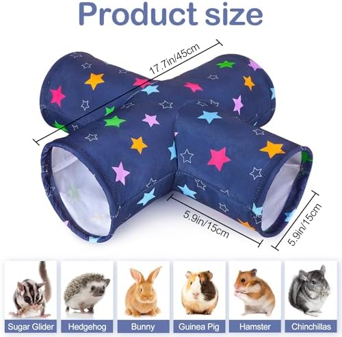 Bienbee 4-Way Washable Foldable Rabbit Tunnel Hideout for Bunny, Hamster, Chinchilla, Ferret, Rabbit & Guinea Pig Accessories