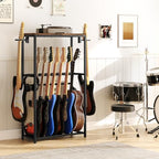 Guitar Stand for Acoustic Holder, Electric Guitar, Bass, Ukulele, Multiple Guitar Rack Holder, Floor Adjustable for Guitars, Guitar Amp Accessories, for Home Music Studio, Rustic Brown GSHR6701