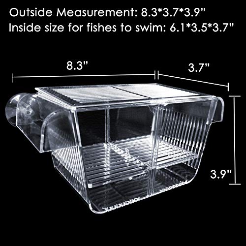 capetsma Fish Breeder Box, Hang-on Nursery Fish Tank with Breeding Hatching Incubator Acclimation Box, Perfect Fish Tank Divider for Aggressive Injured Pregnant Fish Small Fish Brine Shrimp Clownfish