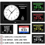 FEYBYLA Alarm Clock with Day and Date for Elderly 3Displays 7inch Digital Calendar Day Clock Photo Frame- Auto Dimmable Display 8 Alarm Options, Day Clock with Non-Abbreviated Day & Month