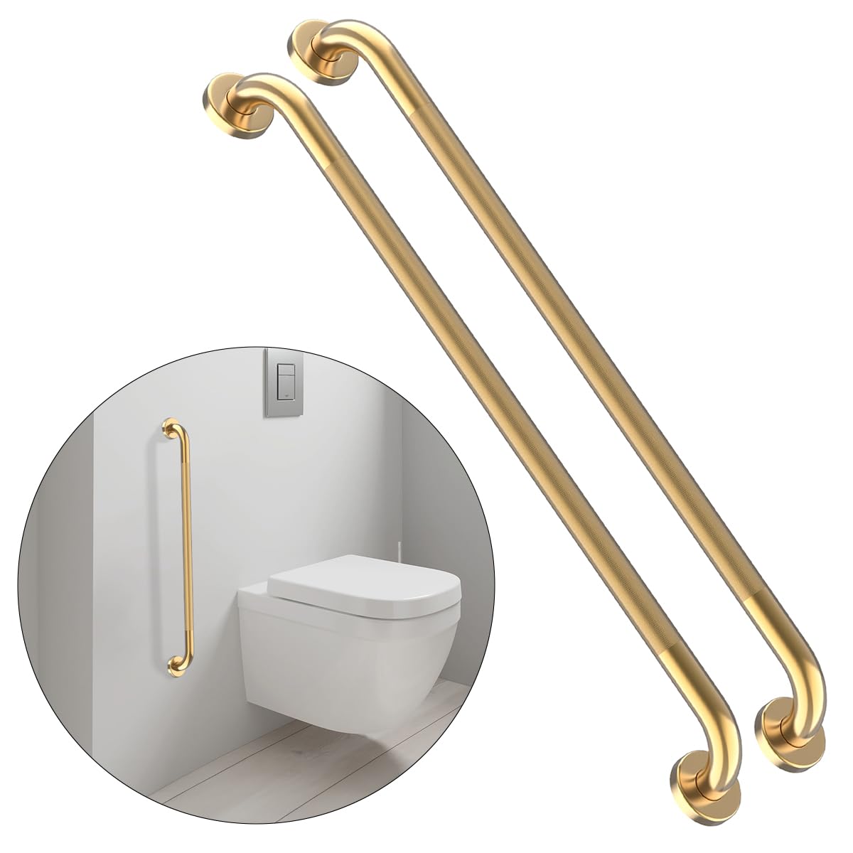 36 Inch Anti Slip Shower Grab Bar Gold, Munzong 2 Pack Bathroom Grab Bar, Knurled Bathroom Balance Bar,Safety Hand Rail Support Handicap Elderly Injury Senior Assist Bath Handle