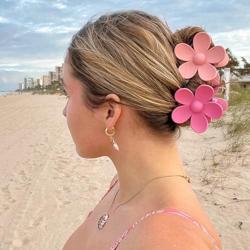 Flower Hair Clips 8PCS, Large Claw Clips for Women Girls Thick Thin Hair, Strong Hold Nonslip Big Dasiy Jaw Clamps Matte Hair Accessories 8 Colors