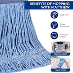 Matthew Cleaning Heavy Duty Mop Head Commercial Replacement for General and Floor Cleaning , Wet Industrial Blue Cotton Looped End String Head Refill (Pack of 6) Blue