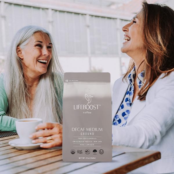 Lifeboost Coffee Medium Roast Swiss Water Decaf Coffee Ground - Low Acid Single Origin USDA Decaf Organic Coffee - Non-GMO Coffee Third Party Tested For Mycotoxins & Pesticides - 12 Ounces