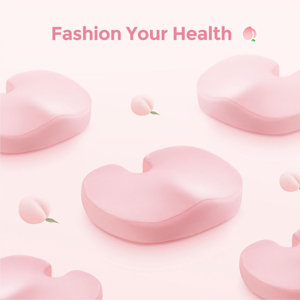 AMOOS Stylish Pink Seat Cushion, Ergonomic Wider Office Chair Cushion Enhances Posture with Lasting Support for Sciatica & Hip Pain Relief, Memory Foam Cushion for Office & Home Chair, Car Seat