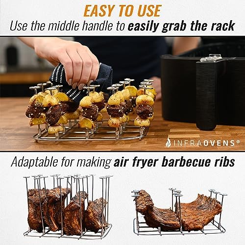 INFRAOVENS Air Fryer Rack for Ninja Speedi, Stainless Steel Accessories for SF301 Rapid Cooker 12-in-1, Airfryer Skewer Stand, Kabobs and Rib Barbecue BBQ Rack, Also Compatible with Toaster Ovens
