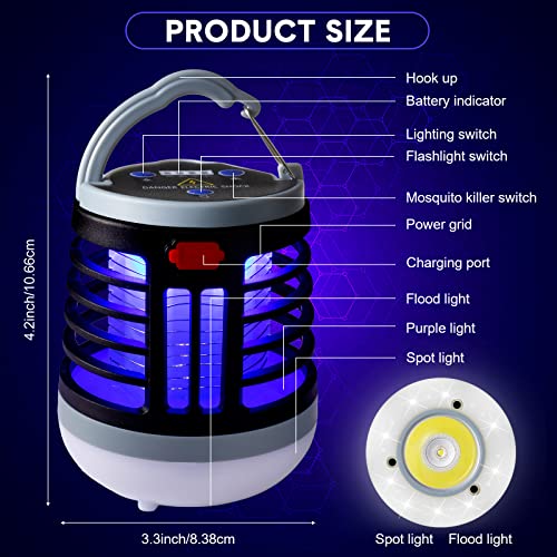 2 Pack 3 in 1 Bug Zapper USB Rechargeable Mosquito Killer Portable Waterproof Mosquito Repellent Outdoor Indoor LED Lantern Bug Zapper Camp Light SOS Emergency Light for Home, Backyard, Patio (Black)