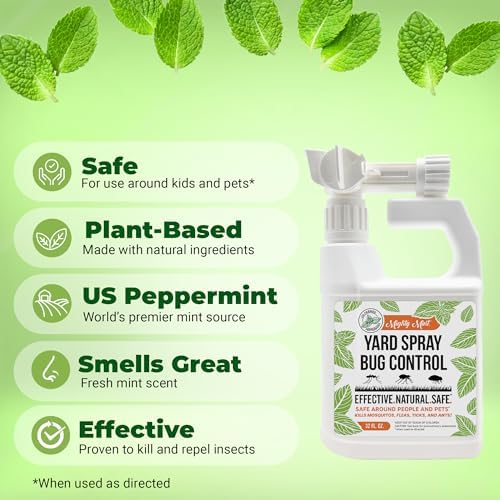 Mighty Mint 32oz Peppermint Bug Control Natural Lawn Yard Spray for Fleas, Ticks, Mosquitos, Ants, and Other Insects