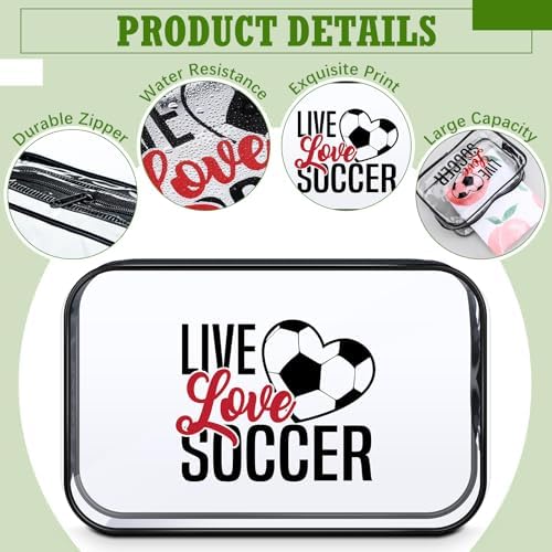 Abbylike 12 Pcs 7 x 4.7 x 2.4'' Soccer Theme Cosmetic Bag Soccer Gifts Accessories for Makeup Clear PVC Soccer Case Toiletry Zipper Pouch for Women Travel Vacation