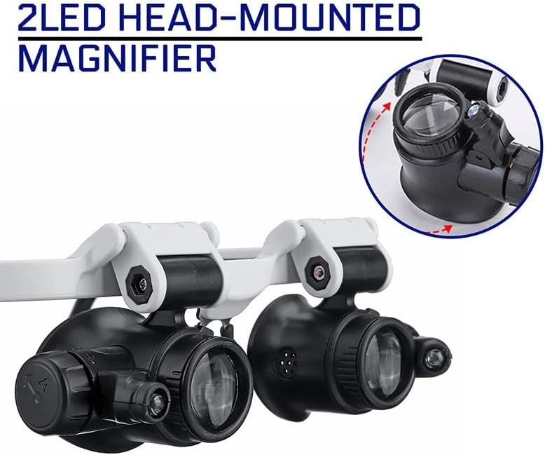 Microscope Accessories Kit 2LED Head-Mounted Illuminating Microscope Headband LED Lamp Light Microscope Slides