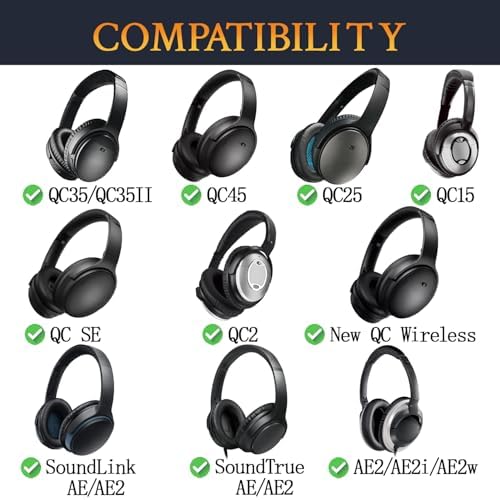 SoloWIT Protein Leather Earpads Cushions for Bose Headphones, Replacement Ear Pads for Bose QuietComfort 15 QC15 QC25 QC2 QC35/Ae2 Ae2i Ae2w/SoundTrue & SoundLink Around-Ear Series - Black&Blue